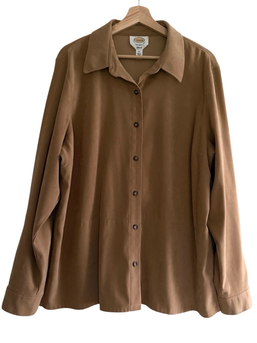 Vintage Talbots Stretch Faux Suede Shirt Jacket Shacket Brown Moleskin Western L
